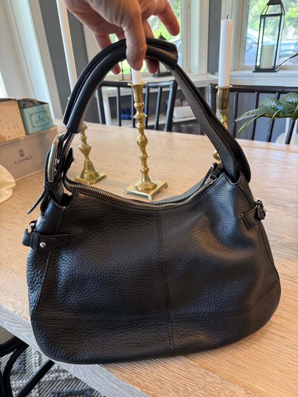 Cole Haan Black Pebbled Leather Shoulder Bag Hobo Purse